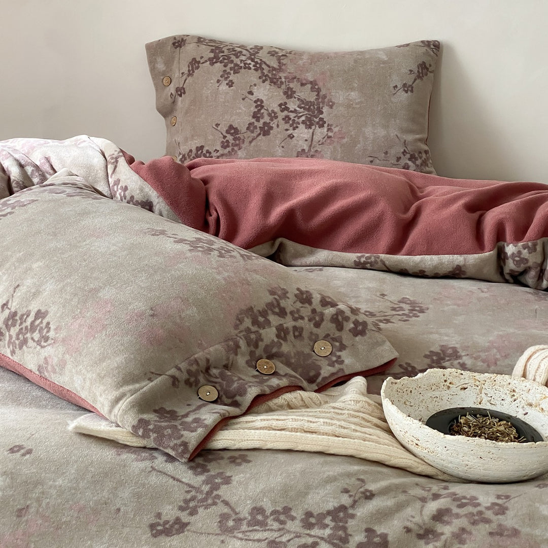 Plush Brushed Microfiber Floral Duvet Cover Set with Button Closure and Piped Edge