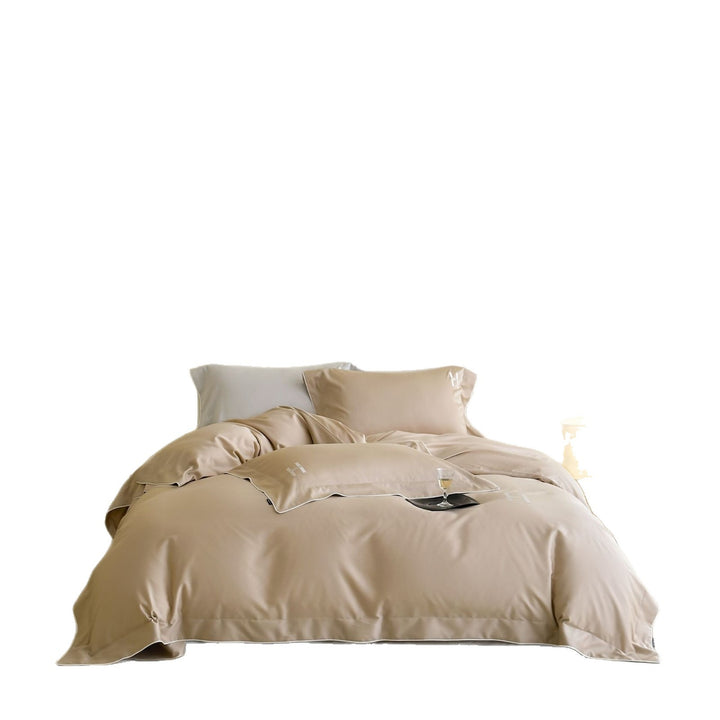 Luxury satin bedding set with subtle piping