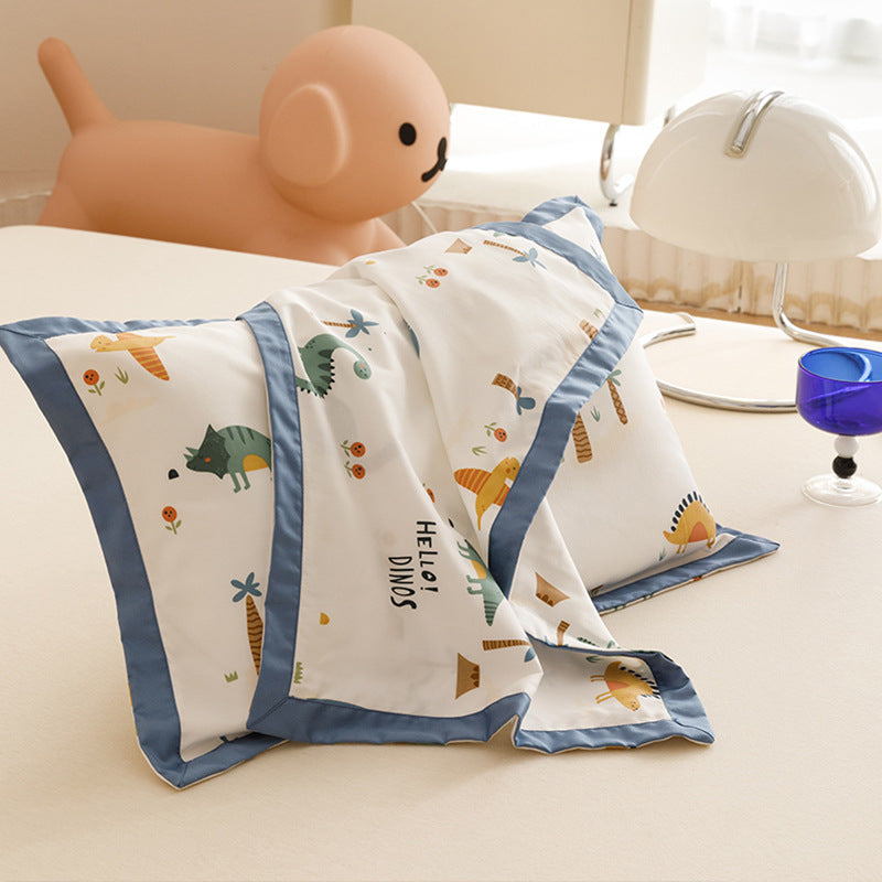 Kids Cotton Pillowcase Set Nautical Whale Print with Blue Contrast Border