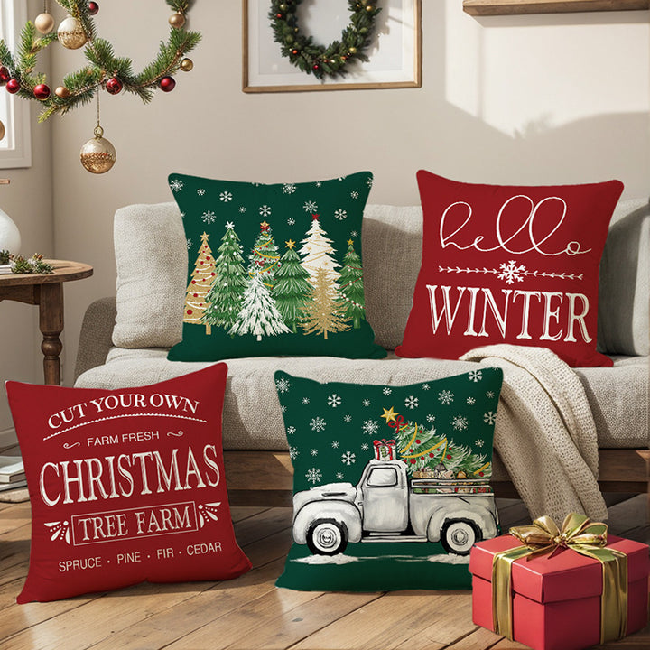Decorative Cotton-Linen Holiday Throw Pillow Cover Hello Winter Script Print