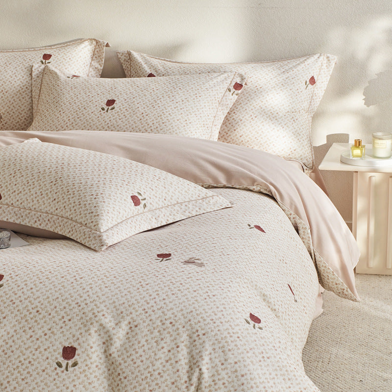 Reversible Botanical Cotton Sateen Duvet Cover Set with Pillow Shams