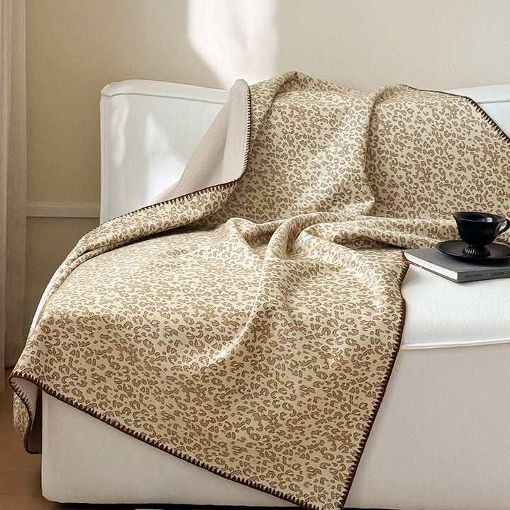 Reversible Quilted Lightweight Bed Throw Blanket with Micro Leopard Jacquard Pattern