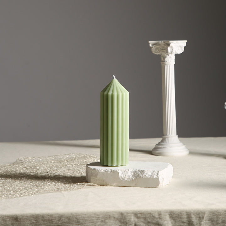 Vertical-Fluted Sculptural Pillar Candle with Pointed Faceted Top
