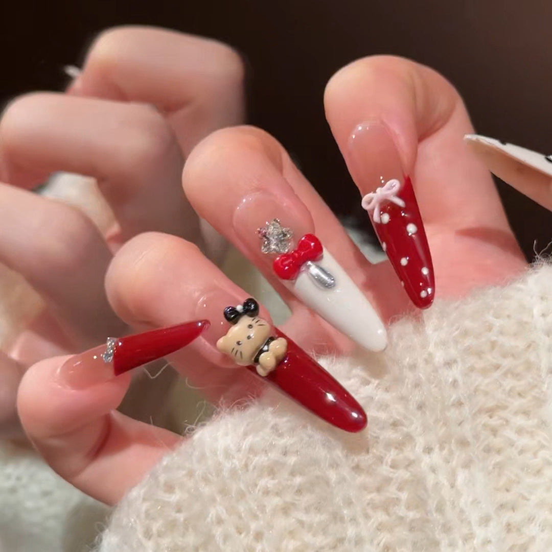 Artistic Press-On Nail Set with Holiday Designs Stornfield