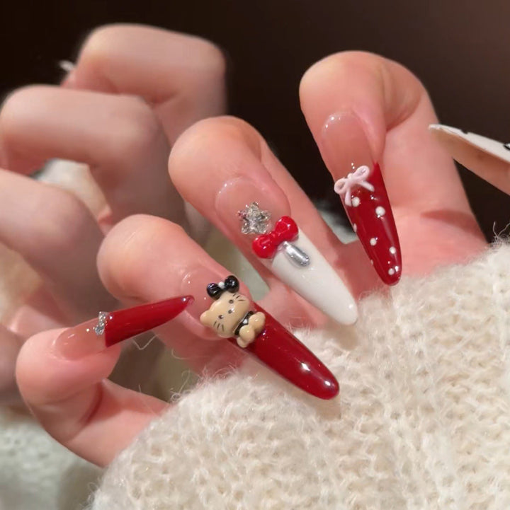 Artistic Press-On Nail Set with Holiday Designs Stornfield