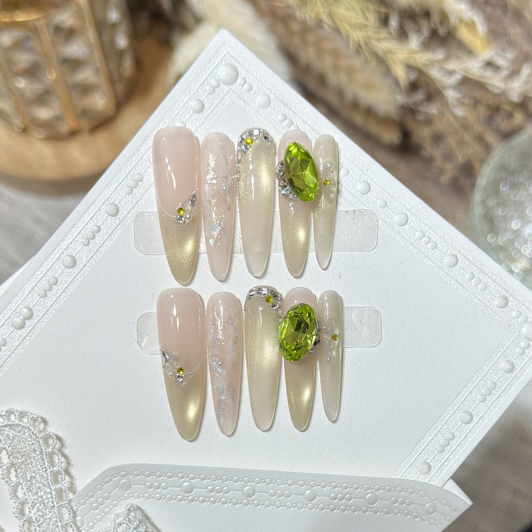 Chic Decorative Stiletto Press-On Nails with Gemstone Accents Stornfield