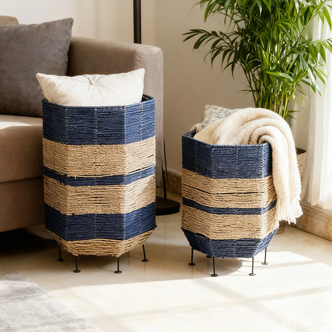 Stylish laundry basket made of rattan with metal legs Stornfield