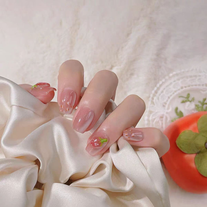 Artisanal Press-On Nail Set with Floral and Fruit Designs Stornfield
