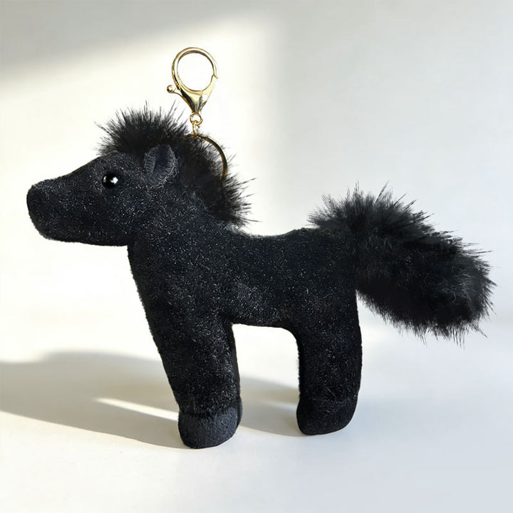 Plush Pony Keychain Bag Charm with Faux-Fur Mane and Metal Lobster Clasp Stornfield
