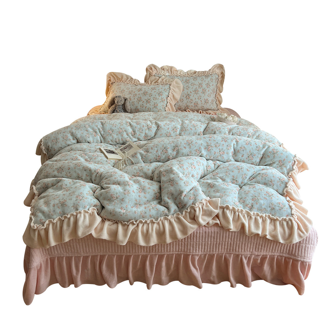 Plush Floral Ruffled Comforter Set