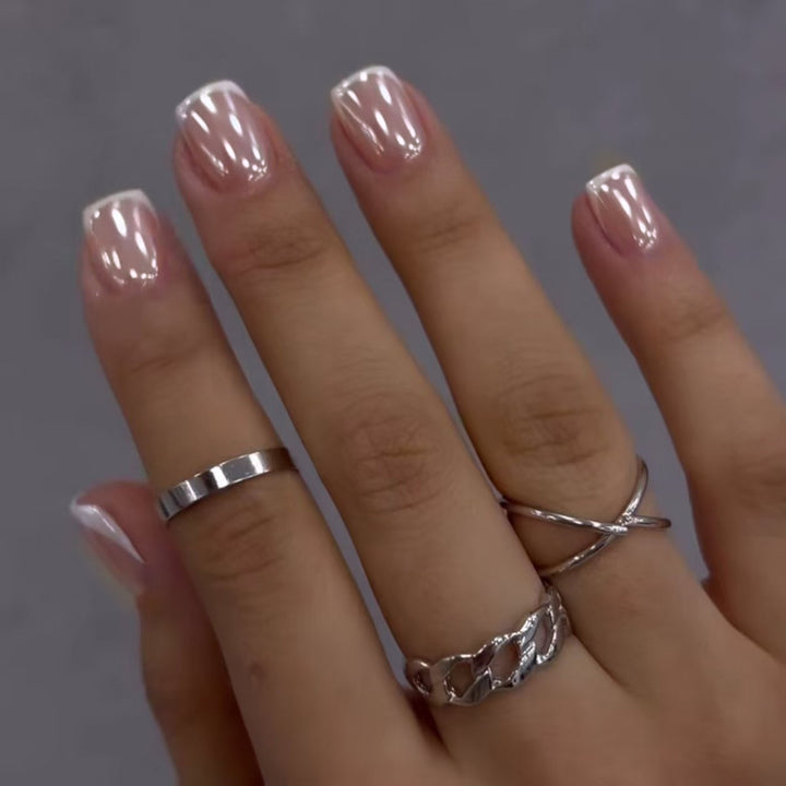Premium Glossy French Manicure Press-On Nails