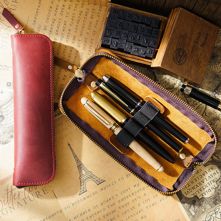 Premium Leather Zippered Pencil Pouch