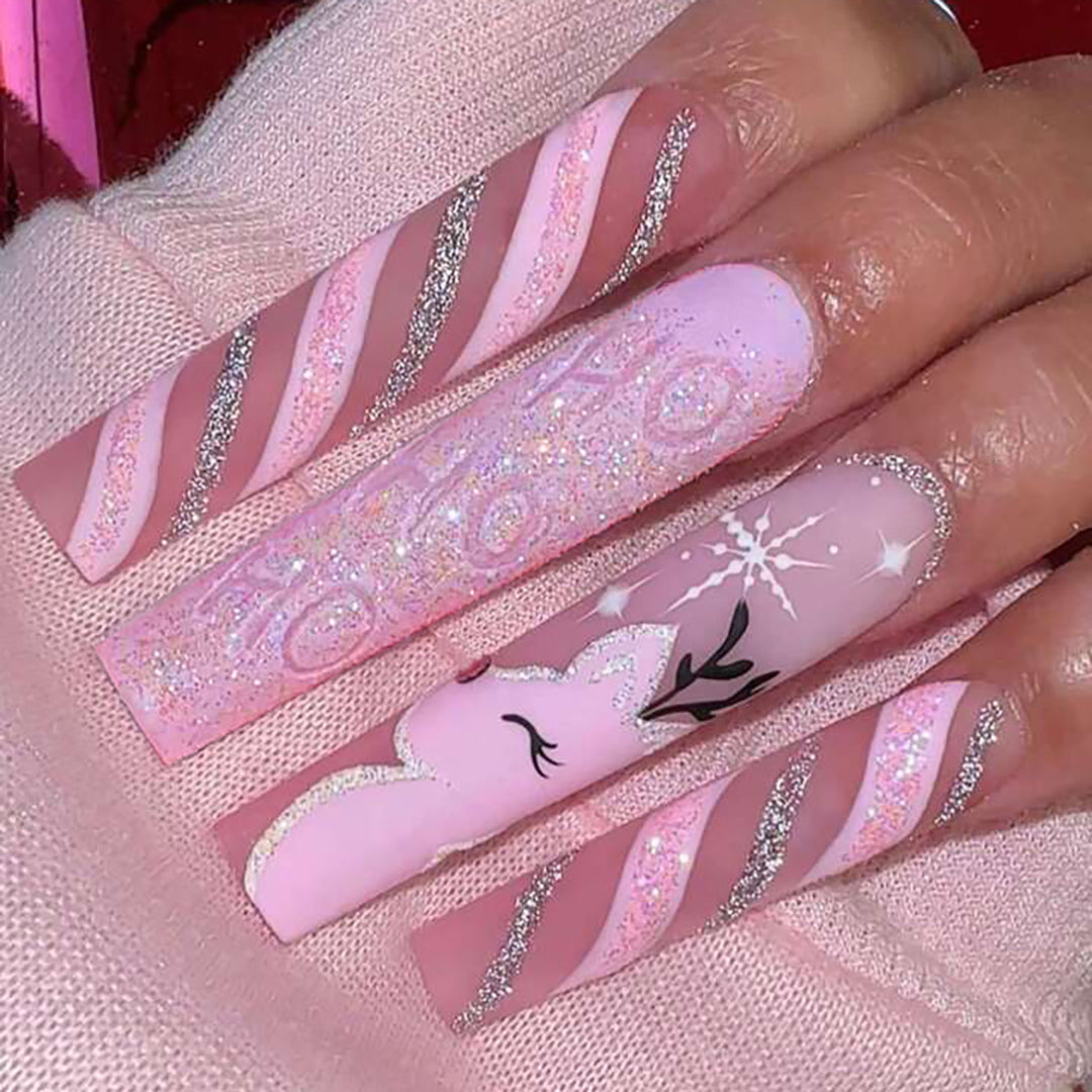 Festive-Themed Glitter Holiday Press-On Nails Stornfield
