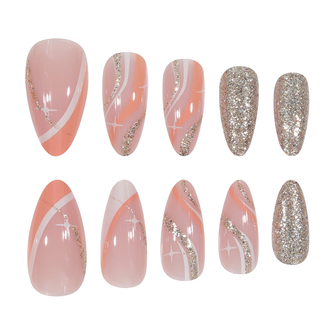 Elegant Stiletto Press-On Nails with Glitter and Artistic Design Stornfield