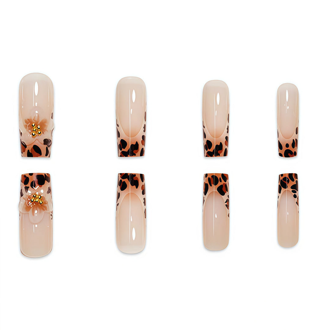 Premium Decorative Press-On Nail Art with Leopard Print Accents Stornfield