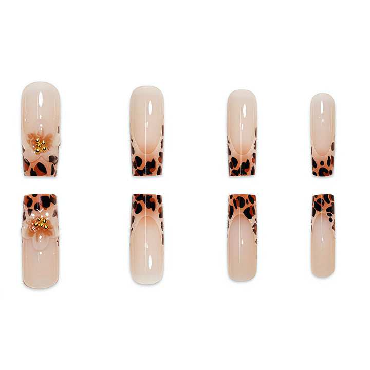 Premium Decorative Press-On Nail Art with Leopard Print Accents Stornfield