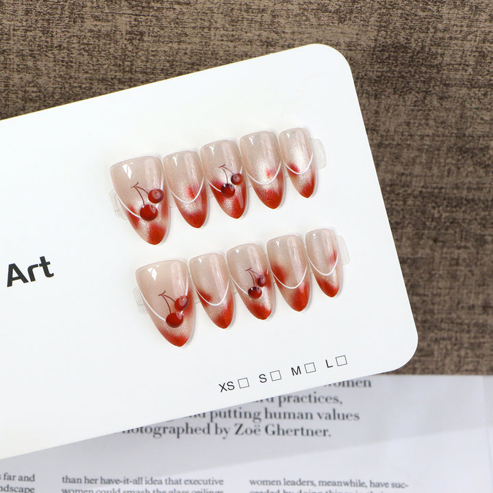 Artistic Cherry-Embellished Press-On Nail Art Set Stornfield