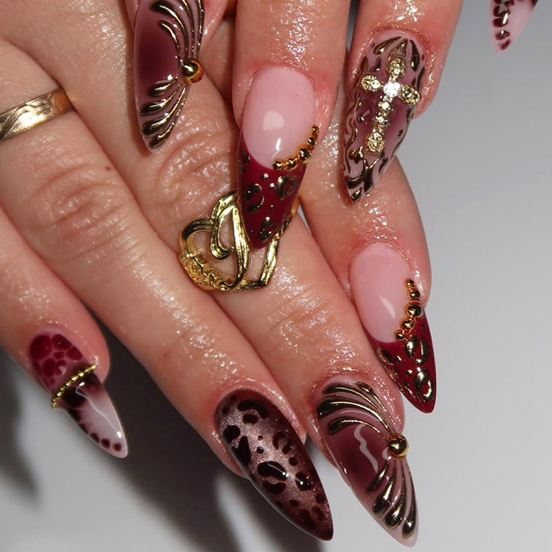 Artistic Stiletto Press-On Nail Set with Ladybug Motif Stornfield