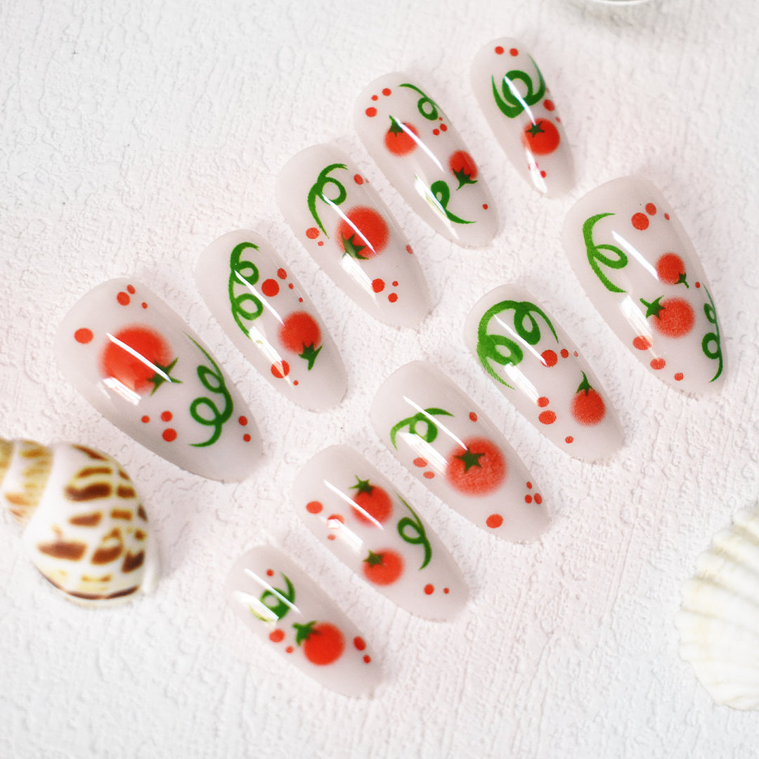 Themed Press-On Nail Art with Tomato Design Stornfield