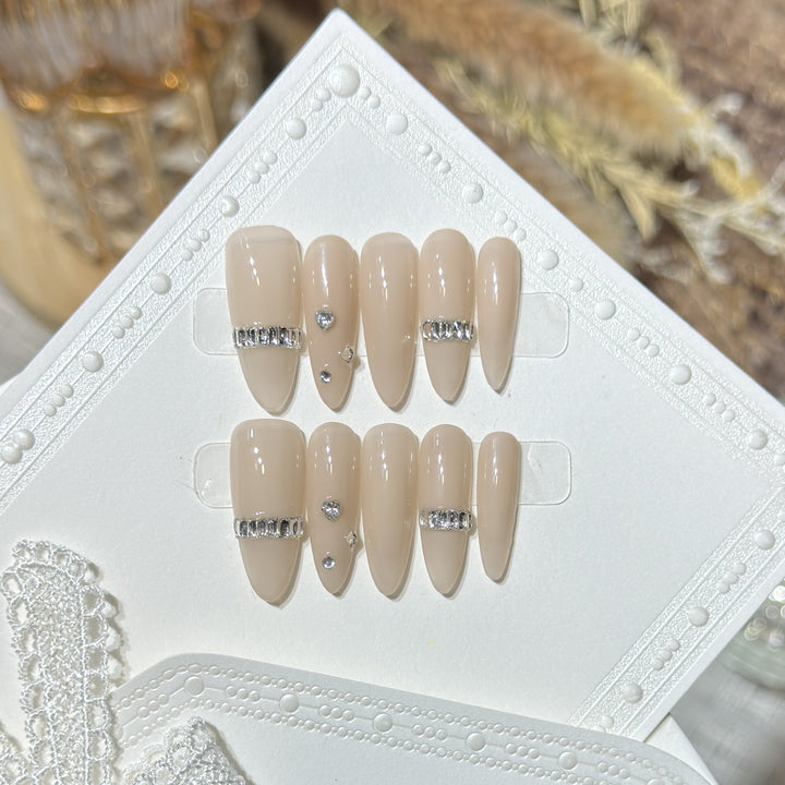 Elegant Stiletto Press-On Nail Set with Diamond Accents Stornfield