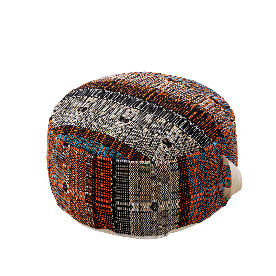 Round woven seat pouf made of durable cotton mix with practical carrying handle Stornfield