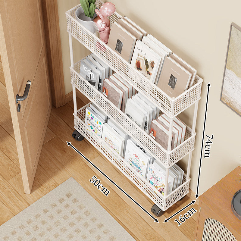 Slim Four-Tier Metal Mesh Narrow Bookshelf Organizer