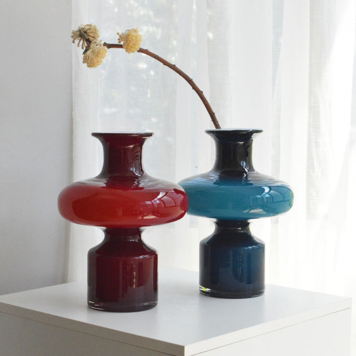 Studio-Blown Mushroom-Profile Art Glass Accent Vase with Stacked Silhouette Stornfield