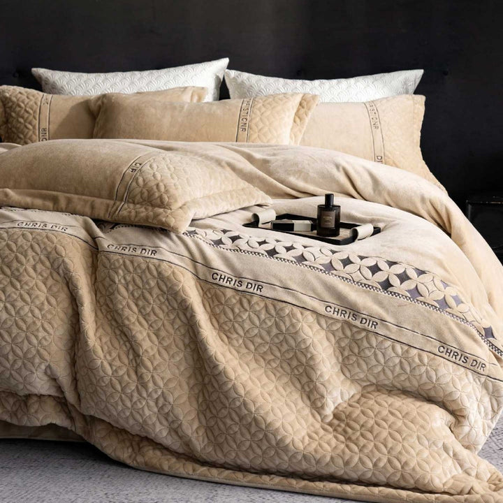 Plush Quilted Velvet Luxury Duvet Cover Set with Decorative Shams