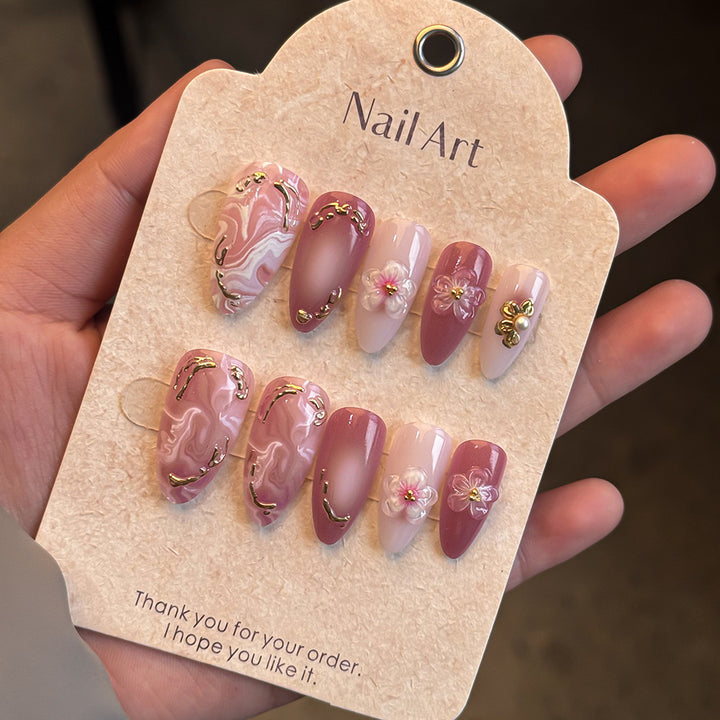 Elegant Marble-Themed Press-On Nail Set Stornfield