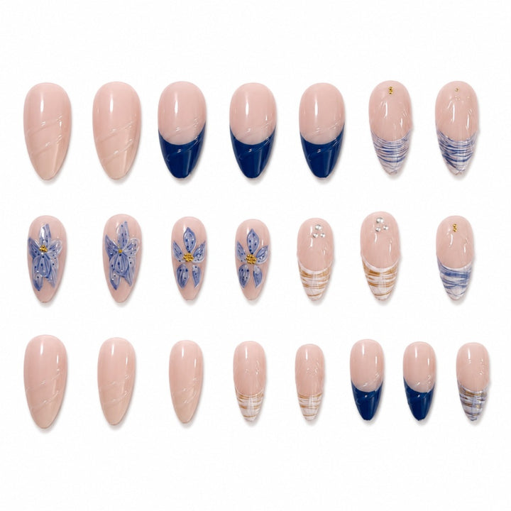 Artistic Floral and Geometric Press-On Nail Set Stornfield