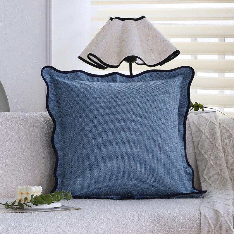 Square cushion cover made of breathable waffle fabric with decorative wavy piping Stornfield