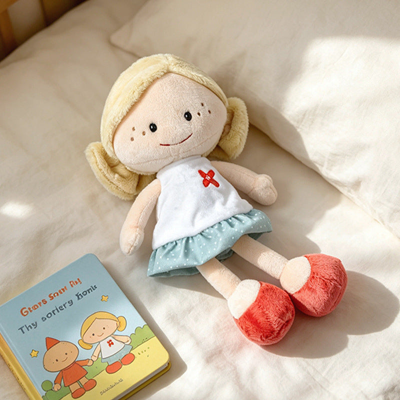 Soft Plush Doll with Embroidered Face, Star-Pattern Dress and Cuddly Pigtails Stornfield
