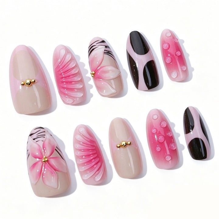 Acrylic nail set with filigree flower and glitter accents Stornfield