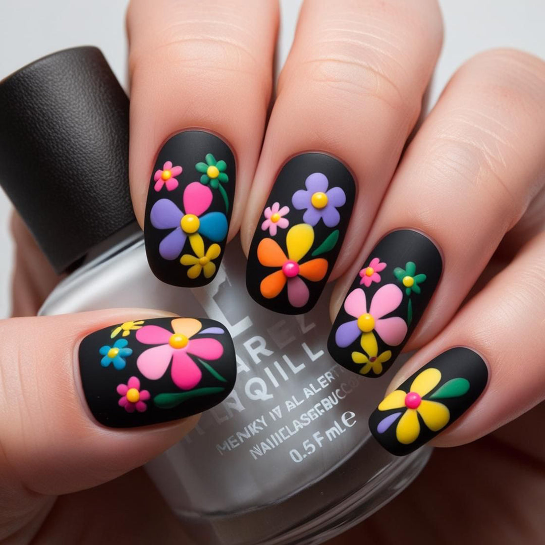 Artificial nails with colorful flower pattern Stornfield