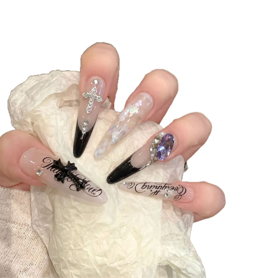 Artistic Stiletto Press-On Nail Art Set with Elegant Decorative Elements Stornfield