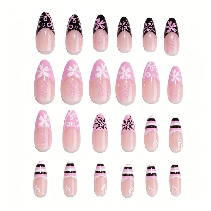 Artificial nail set with decorative flower-like and geometric designs Stornfield