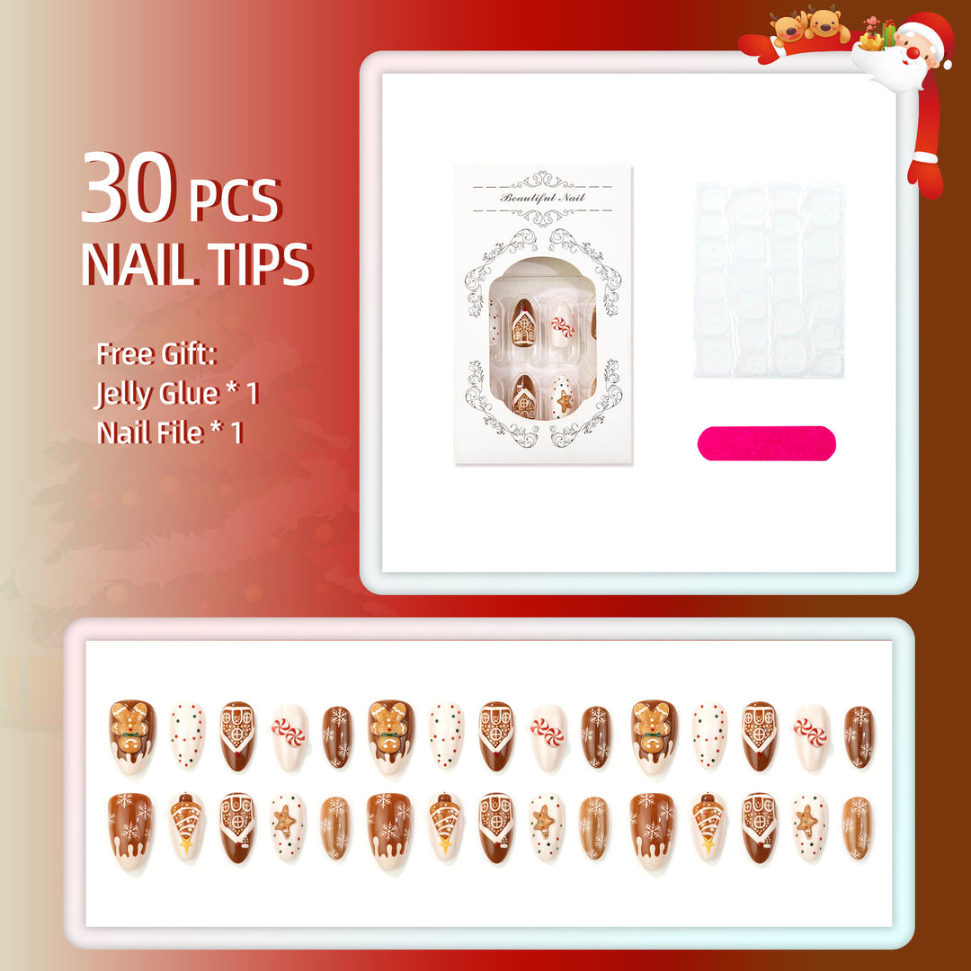 Festive Gingerbread-Inspired Press-On Nail Set