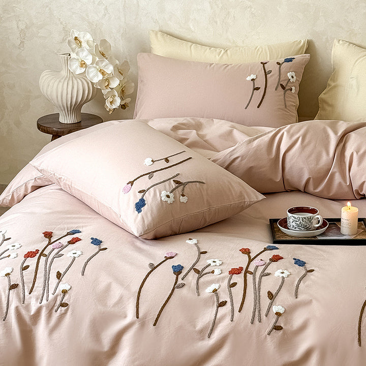 Botanical Embroidered Cotton-Sateen Duvet Ensemble with Pillow Shams