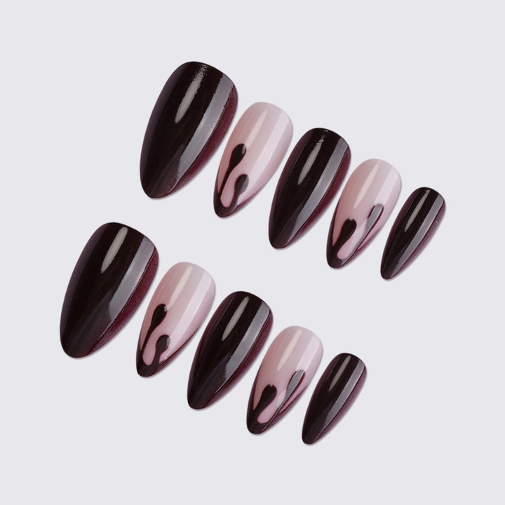 Acrylic Nail Set with Stylish Black-Pink Design Stornfield