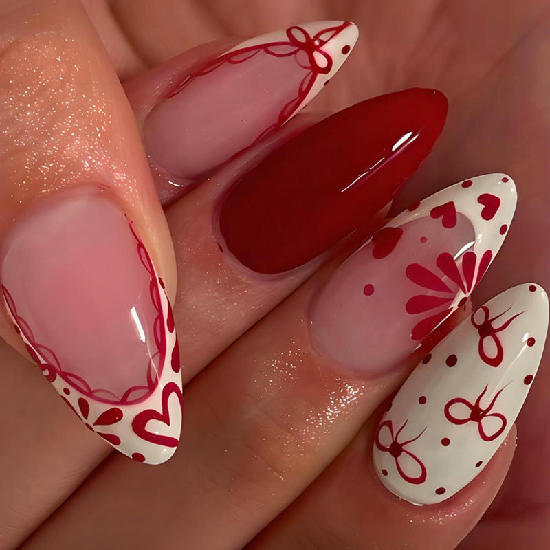 Artificial nail set with creative flower and diamond patterns Stornfield