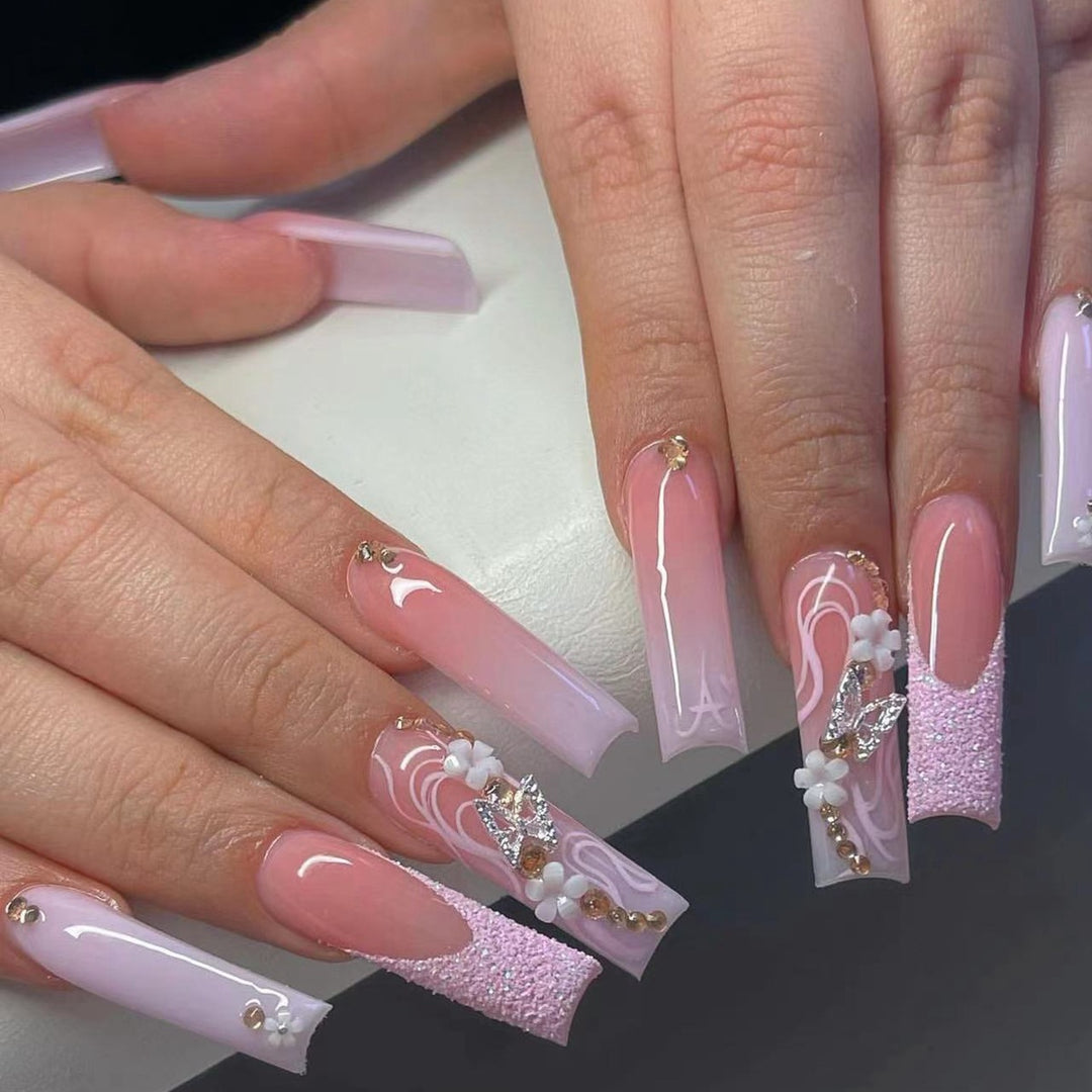 Floral and Glitter Stiletto Press-On Nails Stornfield