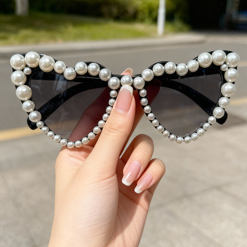 Decorative Pearl-Embellished Cat-Eye Sunglasses Stornfield