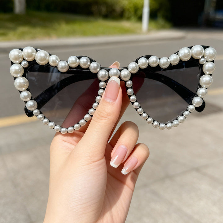 Decorative Pearl-Embellished Cat-Eye Sunglasses Stornfield