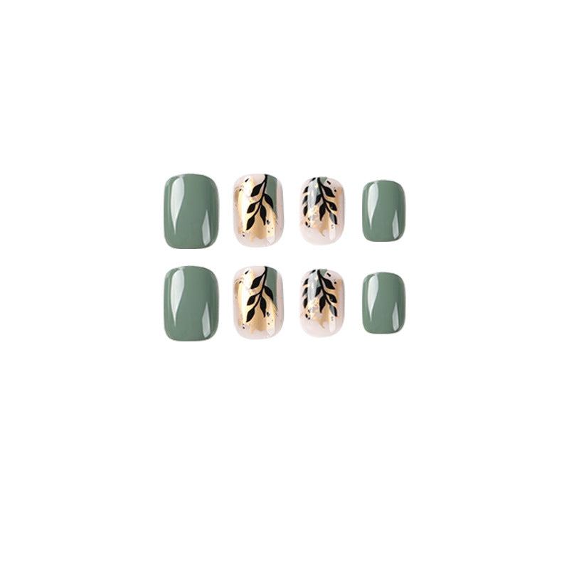 Artful Nail Extensions with Elegant Leaf Design Stornfield