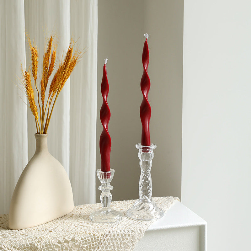 Hand-Poured Sculptural Wave Taper Candle Set with Crystal Glass Holders