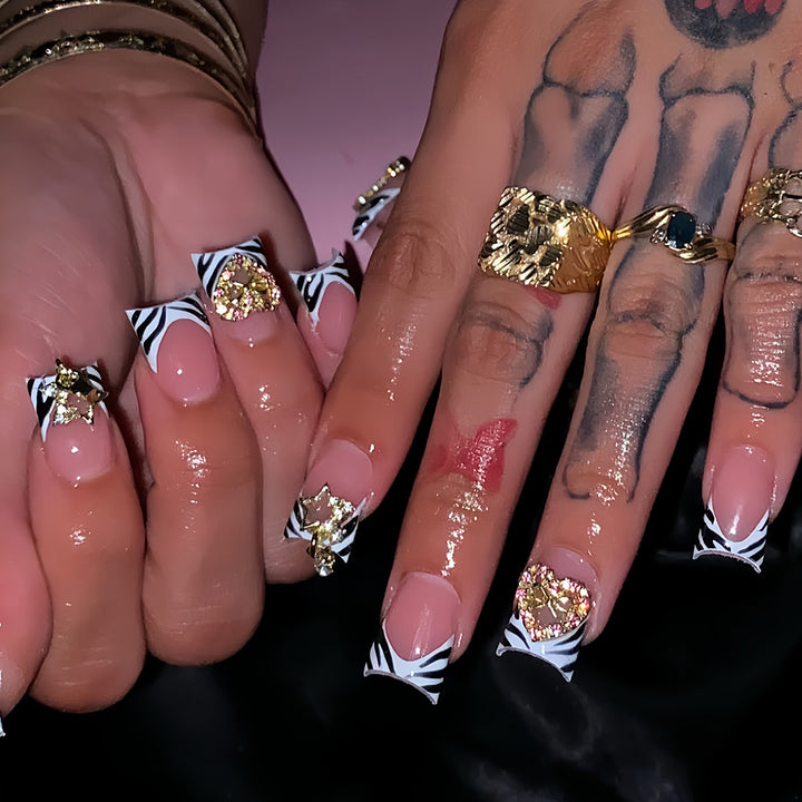 Decorative Rhinestone and Zebra Pattern Press-On Nails Stornfield