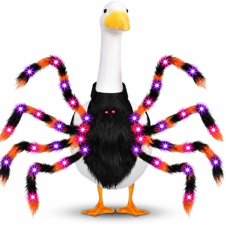 Adjustable pet spider costume with eight plush legs and velcro