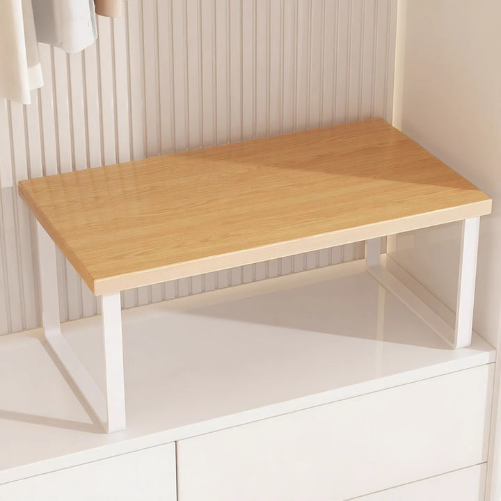 Compact Wooden-Top Metal Shelf Riser for Closet and Countertop