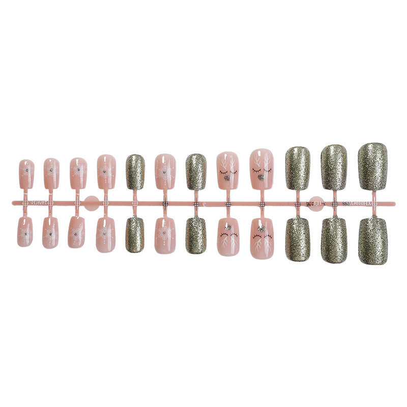 Artificial nail set with sparkling glitter and delicate designs Stornfield