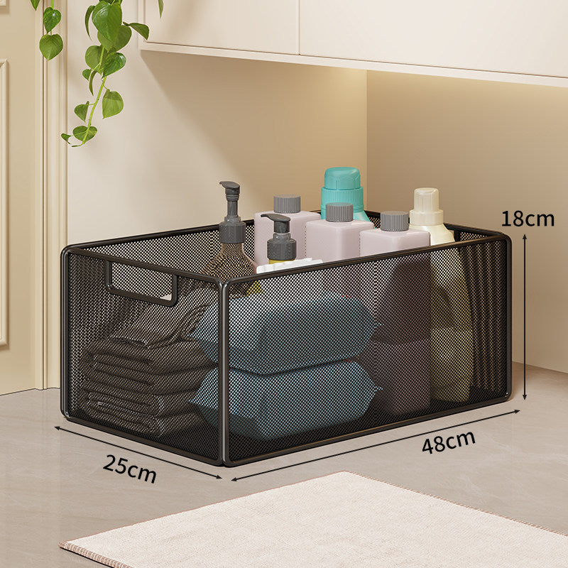 Mesh Rolling Bathroom and Under-Cabinet Storage Basket with Locking Casters and Built-In Handles